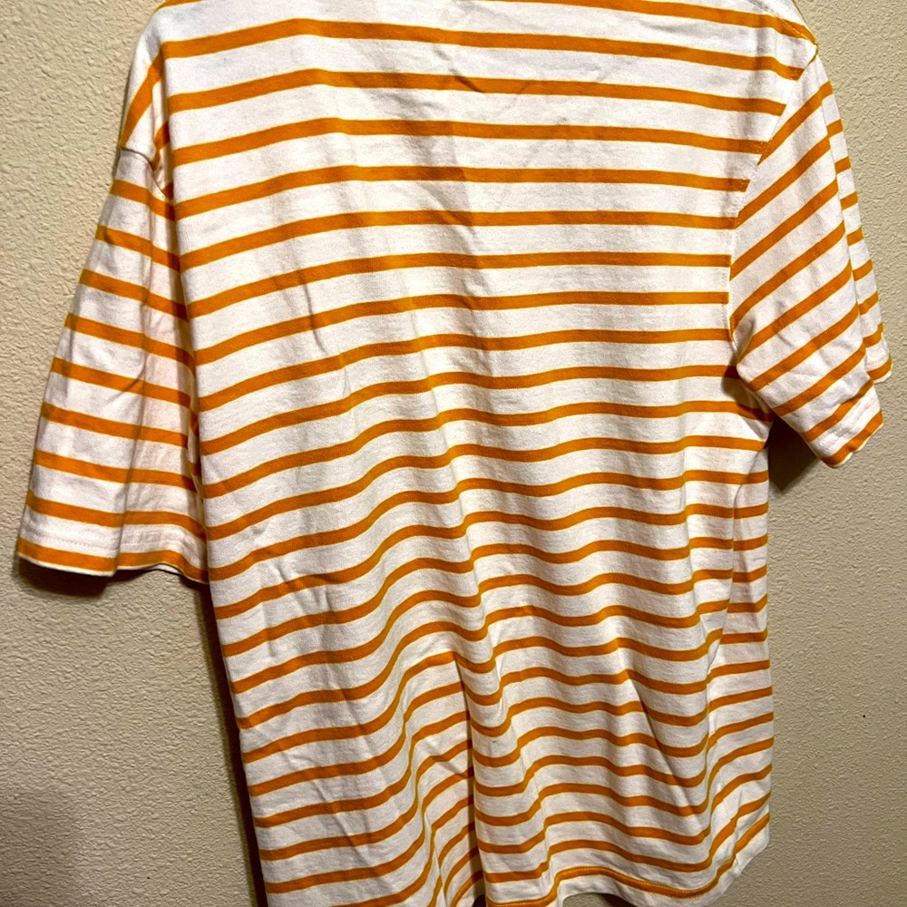 Yellow and white stripped shirt from Zara.